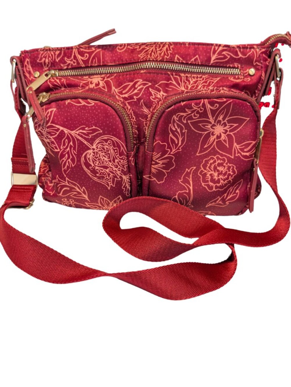Floral Boho Chic Crossbody Bag Burgundy Maroon Shoulder Purse Trendy
